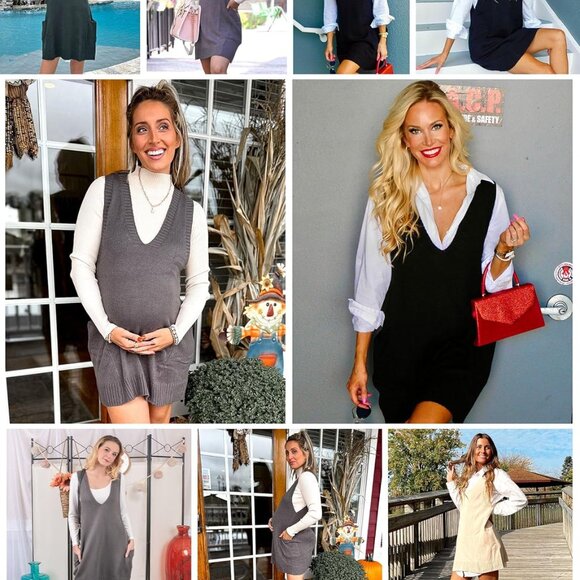 Women Sweater Vest Oversized V Neck Sleeveless Knit Pullover with Pockets - Picture 5 of 5